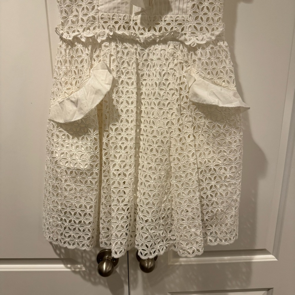 Self-Portrait White Eyelet Ruffle Detail Short Sleeve Dress Size 8 - Picture 7 of 12